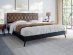 Bme Georgina Signature Bed Frame with Handcrafted Geometric Headboard, Mid Century Modern, Solid Acacia Wood, No Box Spring Needed, 12 Strong Wood Slats Support, Easy Assembly, Walnut, King - Image 4