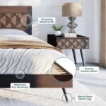 Bme Georgina Signature Bed Frame with Handcrafted Geometric Headboard, Mid Century Modern, Solid Acacia Wood, No Box Spring Needed, 12 Strong Wood Slats Support, Easy Assembly, Walnut, King - Image 5