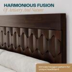 Bme Georgina Signature Bed Frame with Handcrafted Geometric Headboard, Mid Century Modern, Solid Acacia Wood, No Box Spring Needed, 12 Strong Wood Slats Support, Easy Assembly, Walnut, King - Image 6