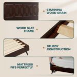 Bme Georgina Signature Bed Frame with Handcrafted Geometric Headboard, Mid Century Modern, Solid Acacia Wood, No Box Spring Needed, 12 Strong Wood Slats Support, Easy Assembly, Walnut, King - Image 7