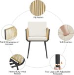 Yaheetech 3 Piece Patio Rattan Bistro Set, Outdoor All Weather PE Wicker Conversation Furniture Set with 2 Chairs & Tempered Glass Top Table & Cushions, for Poolside/Porch/Garden/Yard, Tan/Cream - Image 5