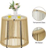 Yaheetech 3 Piece Patio Rattan Bistro Set, Outdoor All Weather PE Wicker Conversation Furniture Set with 2 Chairs & Tempered Glass Top Table & Cushions, for Poolside/Porch/Garden/Yard, Tan/Cream - Image 9