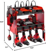 CCCEI Wall Mount Modular Tool Charging Organizer, Red, 1 Pack, 3 Tier. | Drill Battery Storage Rack with Hooks, Garage Workshop, Gifts for Men, Dad, Husband Anniversary, Birthday, Christmas - Image 10