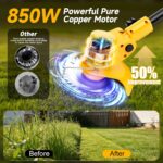 20000 RPM Electric Weed Wacker with Wheel,12″ Brushless Cordless Weed Eater Battery Powered,4-in-1 Brush Cutter/String Trimmer/Grass Edger/Tiller for Garden,Weed Trimmer,2 Battery (Yellow) - Image 3