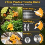 20000 RPM Electric Weed Wacker with Wheel,12″ Brushless Cordless Weed Eater Battery Powered,4-in-1 Brush Cutter/String Trimmer/Grass Edger/Tiller for Garden,Weed Trimmer,2 Battery (Yellow) - Image 4