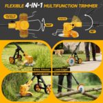 20000 RPM Electric Weed Wacker with Wheel,12″ Brushless Cordless Weed Eater Battery Powered,4-in-1 Brush Cutter/String Trimmer/Grass Edger/Tiller for Garden,Weed Trimmer,2 Battery (Yellow) - Image 6