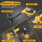 20000 RPM Electric Weed Wacker with Wheel,12″ Brushless Cordless Weed Eater Battery Powered,4-in-1 Brush Cutter/String Trimmer/Grass Edger/Tiller for Garden,Weed Trimmer,2 Battery (Yellow) - Image 7