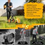 20000 RPM Electric Weed Wacker with Wheel,12″ Brushless Cordless Weed Eater Battery Powered,4-in-1 Brush Cutter/String Trimmer/Grass Edger/Tiller for Garden,Weed Trimmer,2 Battery (Yellow) - Image 8