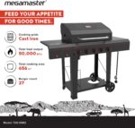 Megamaster Cart 5 Burner Gas Grill, Side Tables with Accessory Hooks, Black | Offers 50000 BTUs, Built-In Thermometer, Electronic Ignition, 656 SQ. In. Cooking Space, Fit 20 lb Tank, 2 Wheel Transport - Image 3