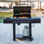 Megamaster Cart 5 Burner Gas Grill, Side Tables with Accessory Hooks, Black | Offers 50000 BTUs, Built-In Thermometer, Electronic Ignition, 656 SQ. In. Cooking Space, Fit 20 lb Tank, 2 Wheel Transport - Image 7