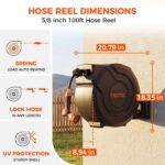 Upgraded Retractable Garden Hose Reel 5/8 inch x 100 ft 9 Pattern Nozzle Wall-Mounted Any Length Lock Automatic Slow Return 180° Swivel UV Resistant Heavy Duty Hose Reels for Outside - Image 3