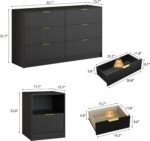 3-Piece Modern Bedroom Furniture Set, Black丨6-Drawer Dresser & 1-Drawer Nightstands Set of 2, Natural Wooden Dresser and Nightstand Sets for Bedroom, Hallway - Image 3