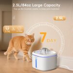 Cat Water Fountain,2.5L/84oz Pet Water Fountain for Cats Inside, Cat Fountain for Drinking with Ultra Quiet Pump(≤20dB)& LED Blue Light - for Pets S - Image 3
