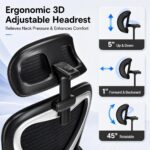 Home Office Desk Chairs, Ergonomic Office Chair with Lumbar Support & 3D Headrest, Computer Desk Chair with Flip-up Armrests, Perfect for Office or Study, Black/Silver - Image 4