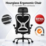Home Office Desk Chairs, Ergonomic Office Chair with Lumbar Support & 3D Headrest, Computer Desk Chair with Flip-up Armrests, Perfect for Office or Study, Black/Silver - Image 5