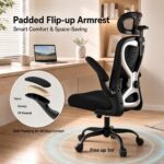 Home Office Desk Chairs, Ergonomic Office Chair with Lumbar Support & 3D Headrest, Computer Desk Chair with Flip-up Armrests, Perfect for Office or Study, Black/Silver - Image 8