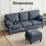 80'' L-Shaped Sectional Sofa with Reversible Storage Ottoman, 3-Seater Teddy Fabric Couch with USB Charger and Cup Holders for Small Space(Dark Grey) - Image 3