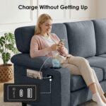 80'' L-Shaped Sectional Sofa with Reversible Storage Ottoman, 3-Seater Teddy Fabric Couch with USB Charger and Cup Holders for Small Space(Dark Grey) - Image 6