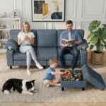 80'' L-Shaped Sectional Sofa with Reversible Storage Ottoman, 3-Seater Teddy Fabric Couch with USB Charger and Cup Holders for Small Space(Dark Grey) - Image 8