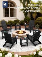 Folding Adirondack Chair, All-Weather HDPE Material, Black, 8 Pack | Wooden Textured Lawn Chair Patio Chairs for Poolside, Backyard, Deck, Fire Pit - Image 3