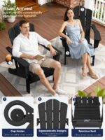 Folding Adirondack Chair, All-Weather HDPE Material, Black, 8 Pack | Wooden Textured Lawn Chair Patio Chairs for Poolside, Backyard, Deck, Fire Pit - Image 4