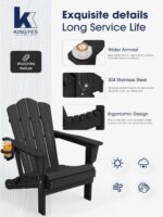 Folding Adirondack Chair, All-Weather HDPE Material, Black, 8 Pack | Wooden Textured Lawn Chair Patio Chairs for Poolside, Backyard, Deck, Fire Pit - Image 5