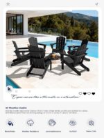 Folding Adirondack Chair, All-Weather HDPE Material, Black, 8 Pack | Wooden Textured Lawn Chair Patio Chairs for Poolside, Backyard, Deck, Fire Pit - Image 8