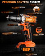 21V Cordless Drill Set with Case | Easy to Control & Lightweight | 2 Batteries | 3/8" Keyless Chuck | For Home Repair & Furniture Assembly - Image 5