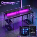 ODK 48 Inch Gaming Desk with LED Lights & Storage Shelves, Black | Customizable LED lighting • Raised monitor stand • Dedicated CPU stand • Organized gaming setup • Gaming & home office - Image 4