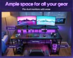 ODK 48 Inch Gaming Desk with LED Lights & Storage Shelves, Black | Customizable LED lighting • Raised monitor stand • Dedicated CPU stand • Organized gaming setup • Gaming & home office - Image 5