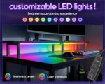 ODK 48 Inch Gaming Desk with LED Lights & Storage Shelves, Black | Customizable LED lighting • Raised monitor stand • Dedicated CPU stand • Organized gaming setup • Gaming & home office - Image 6
