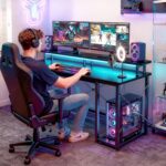 ODK 48 Inch Gaming Desk with LED Lights & Storage Shelves, Black | Customizable LED lighting • Raised monitor stand • Dedicated CPU stand • Organized gaming setup • Gaming & home office - Image 7