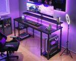ODK 48 Inch Gaming Desk with LED Lights & Storage Shelves, Black | Customizable LED lighting • Raised monitor stand • Dedicated CPU stand • Organized gaming setup • Gaming & home office - Image 9