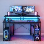 ODK 48 Inch Gaming Desk with LED Lights & Storage Shelves, Black | Customizable LED lighting • Raised monitor stand • Dedicated CPU stand • Organized gaming setup • Gaming & home office - Image 10