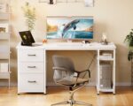 AODK 51 Inch White Computer Desk with Drawers & USB Power Outlets | Reversible Home Office Desk with Storage Shelves, Work from Home, Modern Work/Writing/Study Table for Bedroom, White - Image 3