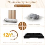 134 Inch Modular Sectional Sleeper Sofa, Boneless Cloud Couch for Living Room, U Shaped 5 Seat Sofa with 2 Storage Pockets& 2 Cup Holders, Free Combination, No Assembly Required (Black) - Image 7