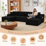 134 Inch Modular Sectional Sleeper Sofa, Boneless Cloud Couch for Living Room, U Shaped 5 Seat Sofa with 2 Storage Pockets& 2 Cup Holders, Free Combination, No Assembly Required (Black) - Image 8
