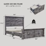 Aitjunz Farmhouse Queen Size Bed Frame with 51" Tall Headboard, Wood Platform Bed Frame with 20" Tall Roman Column Decoration Footboard & 2 Large Storage Drawers, No Box Spring Needed (Light Grey) - Image 3