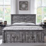 Aitjunz Farmhouse Queen Size Bed Frame with 51" Tall Headboard, Wood Platform Bed Frame with 20" Tall Roman Column Decoration Footboard & 2 Large Storage Drawers, No Box Spring Needed (Light Grey) - Image 4
