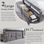 Aitjunz Farmhouse Queen Size Bed Frame with 51" Tall Headboard, Wood Platform Bed Frame with 20" Tall Roman Column Decoration Footboard & 2 Large Storage Drawers, No Box Spring Needed (Light Grey) - Image 6