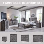 Aitjunz Farmhouse Queen Size Bed Frame with 51" Tall Headboard, Wood Platform Bed Frame with 20" Tall Roman Column Decoration Footboard & 2 Large Storage Drawers, No Box Spring Needed (Light Grey) - Image 7