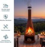 Sunnydaze 70" Extra Large Chiminea Outdoor Fireplace with Built-in Log Rack | Rustic Patina, Steel, Wood Burning Metal Firepit with Chimney, Outdoor Chiminea Fire Pit for Outside Patio, Deck, or Backyard - Image 4