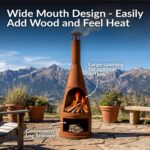 Sunnydaze 70" Extra Large Chiminea Outdoor Fireplace with Built-in Log Rack | Rustic Patina, Steel, Wood Burning Metal Firepit with Chimney, Outdoor Chiminea Fire Pit for Outside Patio, Deck, or Backyard - Image 5