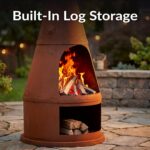 Sunnydaze 70" Extra Large Chiminea Outdoor Fireplace with Built-in Log Rack | Rustic Patina, Steel, Wood Burning Metal Firepit with Chimney, Outdoor Chiminea Fire Pit for Outside Patio, Deck, or Backyard - Image 7
