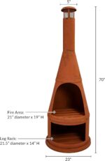 Sunnydaze 70" Extra Large Chiminea Outdoor Fireplace with Built-in Log Rack | Rustic Patina, Steel, Wood Burning Metal Firepit with Chimney, Outdoor Chiminea Fire Pit for Outside Patio, Deck, or Backyard - Image 8