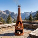 Sunnydaze 70" Extra Large Chiminea Outdoor Fireplace with Built-in Log Rack | Rustic Patina, Steel, Wood Burning Metal Firepit with Chimney, Outdoor Chiminea Fire Pit for Outside Patio, Deck, or Backyard - Image 10