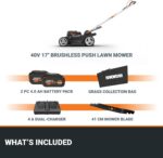 Worx Cordless Lawn Mower, 40V 17" 2-in-1 Grass Mower for 1/4 Acre, WG745 | Brushless Power, Mulching & Bagging, 2 x 4.0Ah Batteries & 4.0A Charger Included, PowerShare - Image 9
