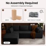 106" Cloud Sectional Boneless Couches for Living Room, Modular L Shaped Couch with Deep Seat Oversized Left Facing Chaise, Memory Foam Compressed Spineless 3 Seater Sofa for Bedroom Apartment, Black - Image 7