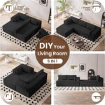 106" Cloud Sectional Boneless Couches for Living Room, Modular L Shaped Couch with Deep Seat Oversized Left Facing Chaise, Memory Foam Compressed Spineless 3 Seater Sofa for Bedroom Apartment, Black - Image 8