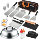 18PCS Griddle Accessories Kit, Flat Top Grill Accessories Set for Blackstone and Camp Chef, Grill Spatula Set with Enlarged Spatulas, Basting Cover, Scraper for Outdoor BBQ - Image 2